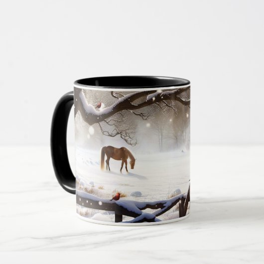 クリスマスの牧場の馬 マグカップ (正面左)