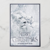 クリスマスの物語、白いライオンの父と息子の氷 –  箔シーズンカード (正面)
