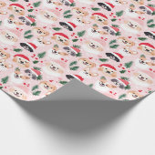 クリスマスの犬たち ピンク ラッピングペーパー (角)