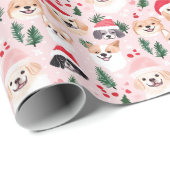 クリスマスの犬たち ピンク ラッピングペーパー (ロールコーナー)