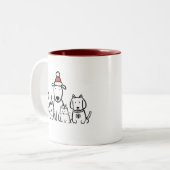 クリスマスの犬と猫のトナカイの休日 ツートーンマグカップ (正面左)