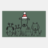 クリスマスの犬と猫のトナカイの休日 長方形シール (正面)