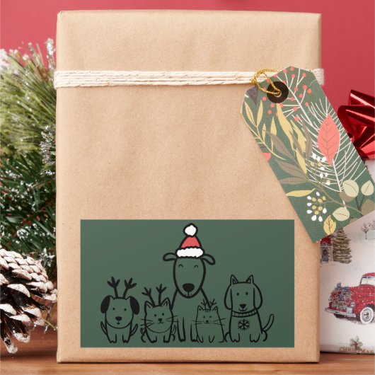 クリスマスの犬と猫のトナカイの休日 長方形シール (クリスマス)