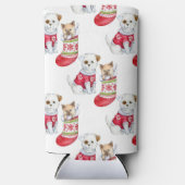 クリスマスの犬と猫 スリム缶クーラー (正面)