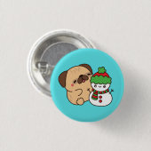 クリスマスの犬と雪だるま 缶バッジ (正面&裏面)