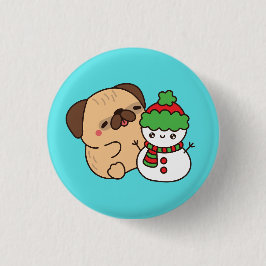 クリスマスの犬と雪だるま 缶バッジ