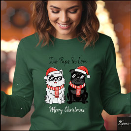 クリスマスの犬のサンタ帽子マフラー トライブレンドTシャツ