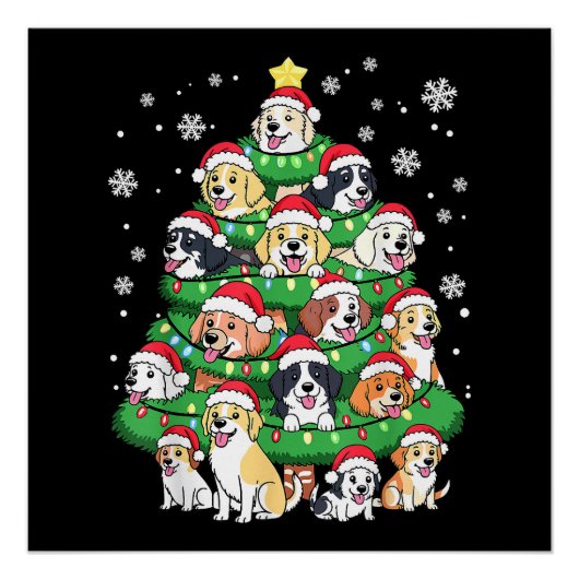 クリスマスの犬のツリー - かわいいメリークリスマスの子犬たち ポスター (正面)