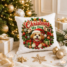 クリスマスの犬の母のフェスティブ 赤 緑のスロー枕