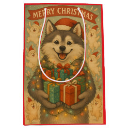 "クリスマスの犬の祝祭" ミディアムペーパーバッグ
