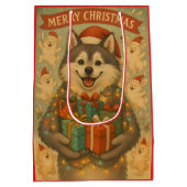 "クリスマスの犬の祝祭" ミディアムペーパーバッグ (裏面)