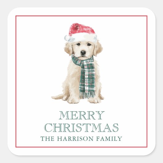クリスマスの犬ギフト同梱 スクエアシール (正面)