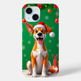 クリスマスの犬サンタ帽子のスマホケース ギフト iPhone 15ケース
