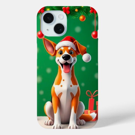 クリスマスの犬サンタ帽子のスマホケース ギフト Case-Mate iPhoneケース (裏面)