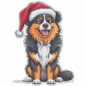 クリスマスの犬サンタ帽子ホリデー かわいいペット愛好家 シール (正面)