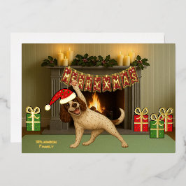 クリスマスの犬ヨガ 箔シーズンカード