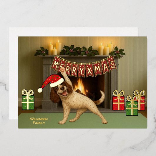 クリスマスの犬ヨガ  箔シーズンカード (正面/裏面)
