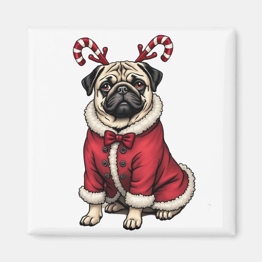 クリスマスの犬愛好家のためのサンタ服を着たパブドッグ マグネット (正面)