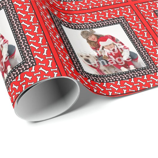 クリスマスの犬用の骨パターンはあなた自身の写真を加えます ラッピングペーパー (ロールコーナー)