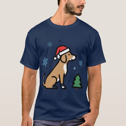 クリスマスの犬 かわいいサンタの子犬 メリーウーフマス ホル Tシャツ (正面)