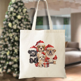 「クリスマスの犬」かわいい犬の恋人トートバッグ トートバッグ