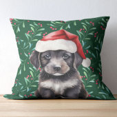 「クリスマスの犬」かわいい緑色の犬の恋人 クッション