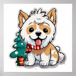 クリスマスの犬 コーヒーカップ | かわいいホリデー ポスター