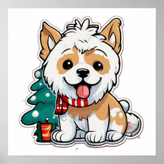 クリスマスの犬 コーヒーカップ | かわいいホリデー ポスター