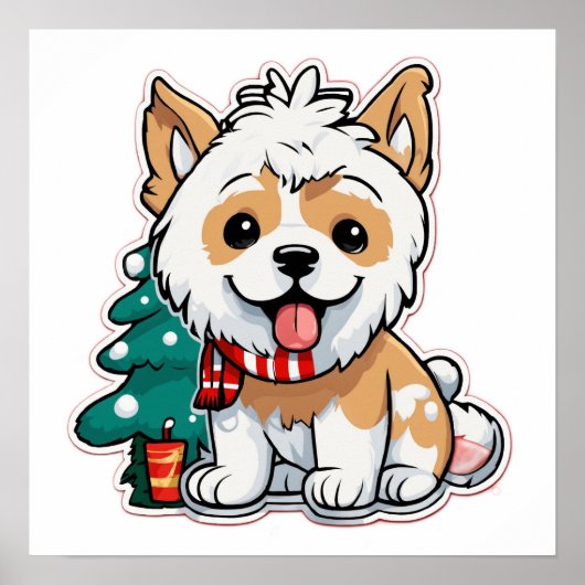 クリスマスの犬 コーヒーカップ | かわいいホリデー ポスター (正面)
