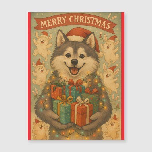 "クリスマスの犬" マグネットカード (正面)