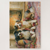 クリスマスの犬 暖炉の郷愁あふれる絵画 ジグソーパズル (縦)