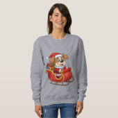 クリスマスの犬Tシャツ 喜ぶサンタのそり スウェットシャツ (正面フル)