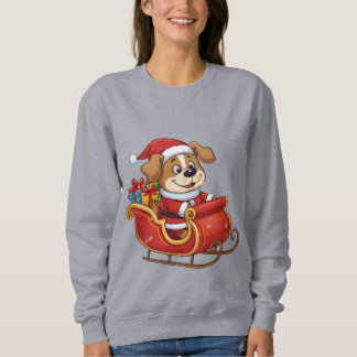 クリスマスの犬Tシャツ 喜ぶサンタのそり スウェットシャツ