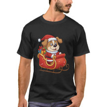 クリスマスの犬Tシャツ 喜ぶサンタのそり