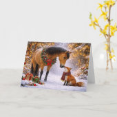 クリスマスの狐と馬のかわいいデザイン  カード (黄色い花)