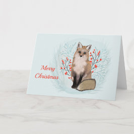 クリスマスの狐ベリー水彩画 シーズンカード