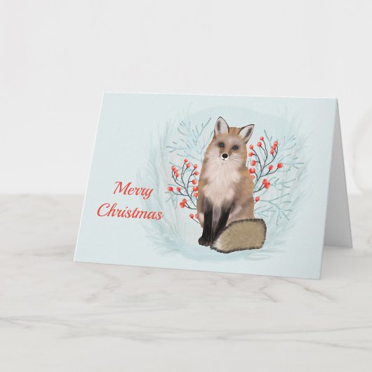 クリスマスの狐ベリー水彩画 シーズンカード