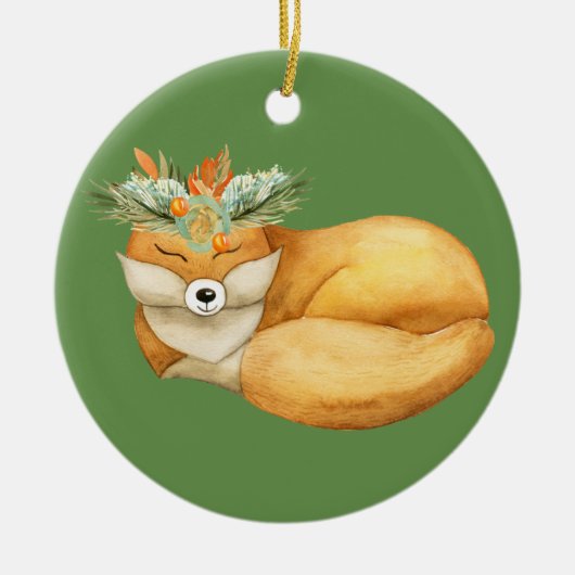 クリスマスの狐 セラミックオーナメント (正面)