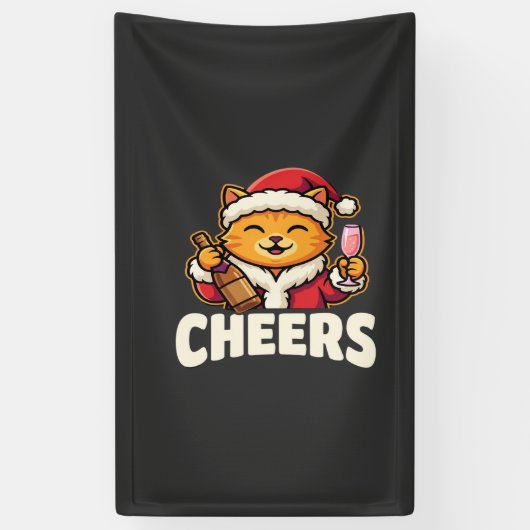 クリスマスの猫がホリデードリンクを応援 横断幕 (縦)