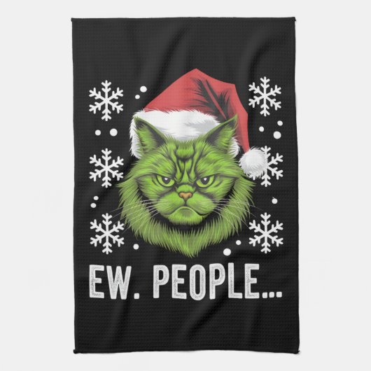 クリスマスの猫が大好き！猫好きのための面白いデザイン キッチンタオル (縦)