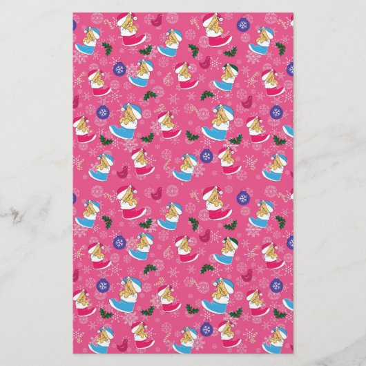 クリスマスの猫が眠っている、雪の結晶 便箋 (正面)