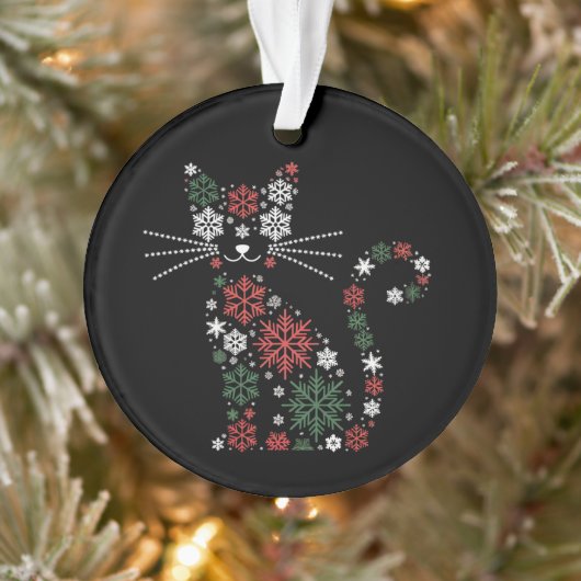 クリスマスの猫が雪の結晶を作った 面白い猫 オーナメント (ツリー)