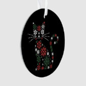 クリスマスの猫が雪の結晶を作った 面白い猫 オーナメント (正面)