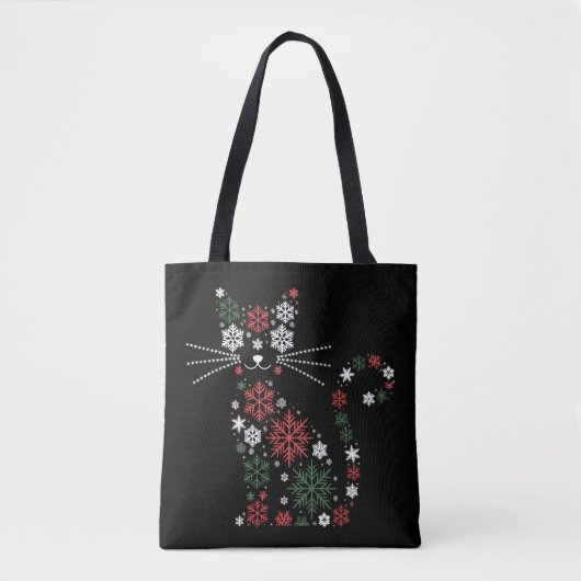 クリスマスの猫が雪の結晶を作った 面白い猫 トートバッグ (正面)