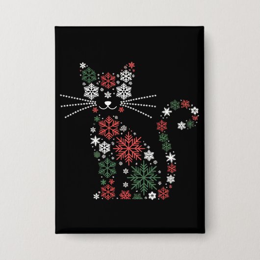 クリスマスの猫が雪の結晶を作った 面白い猫 缶バッジ (正面)