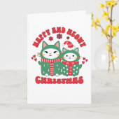 クリスマスの猫たち カード (黄色い花)