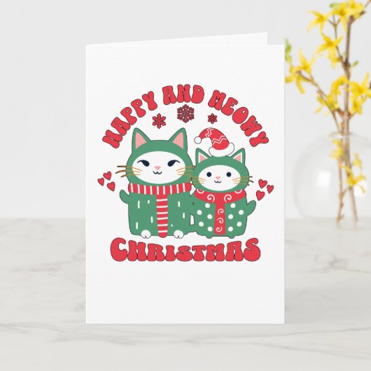 クリスマスの猫たち カード (黄色い花)