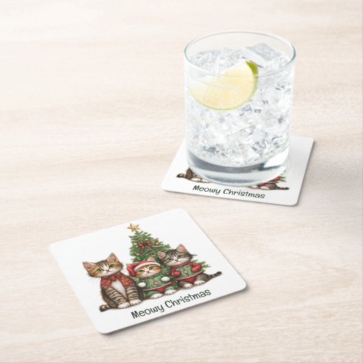 クリスマスの猫たち スクエアペーパーコースター (インサイチュ)
