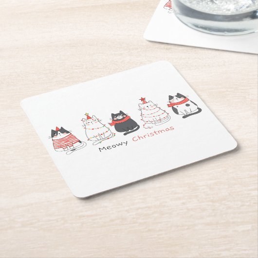 クリスマスの猫たち スクエアペーパーコースター (アングル)