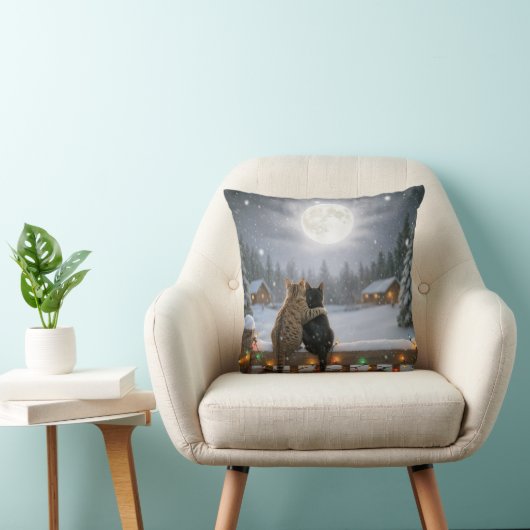 クリスマスの猫たち 雪のフェンスで抱っこ クッション (椅子)